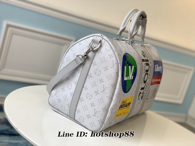 路易威登LV旅行包 LV男士大號行李袋 M44643銀花 KEEPALL 50旅行袋 LV男士手提肩背包 xxlv1180